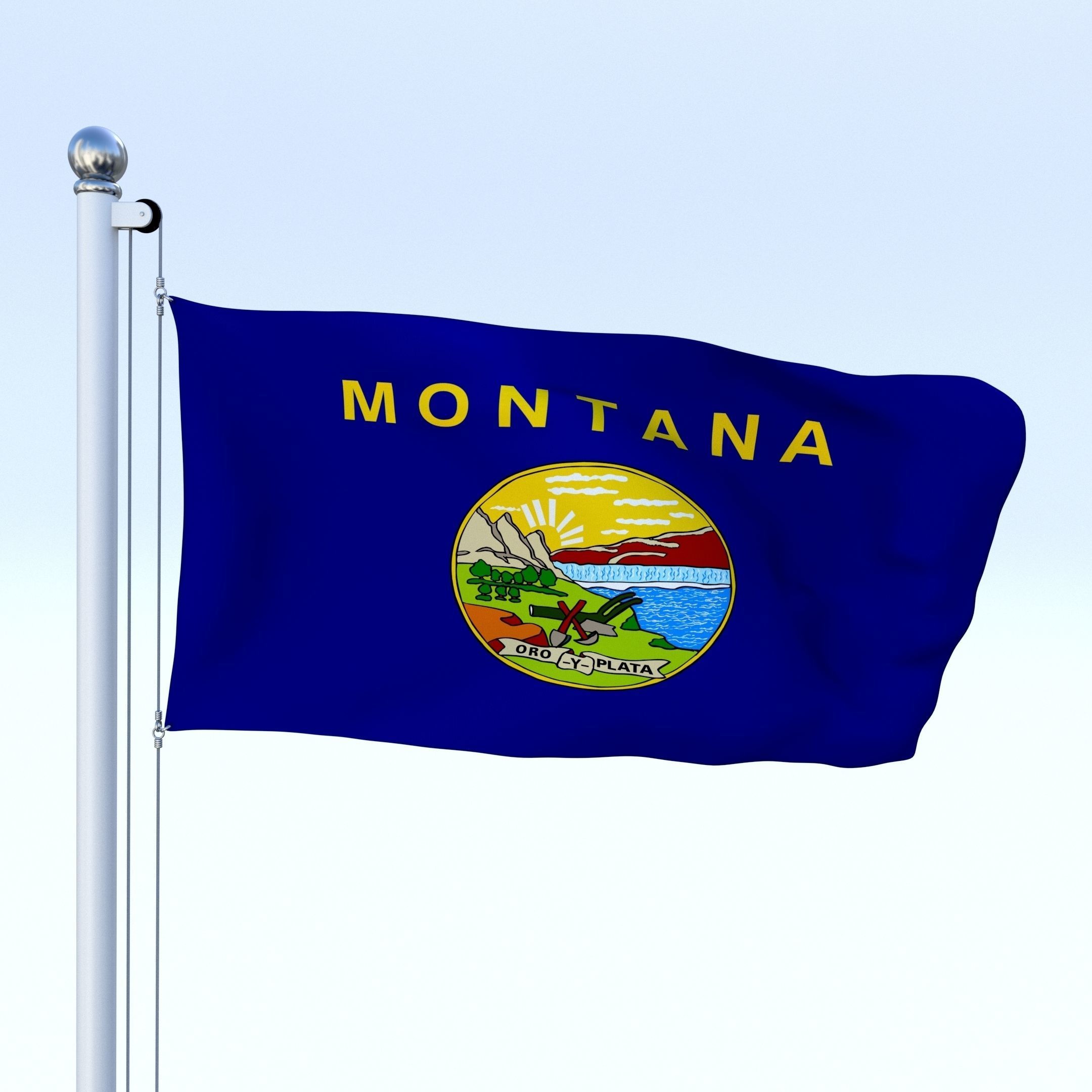 Animated Montana Flag Low-poly 3D model_5
