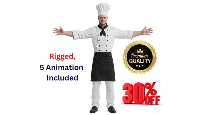 Rigged Male Chef Cook Restaurant 5 Animations PBR Model