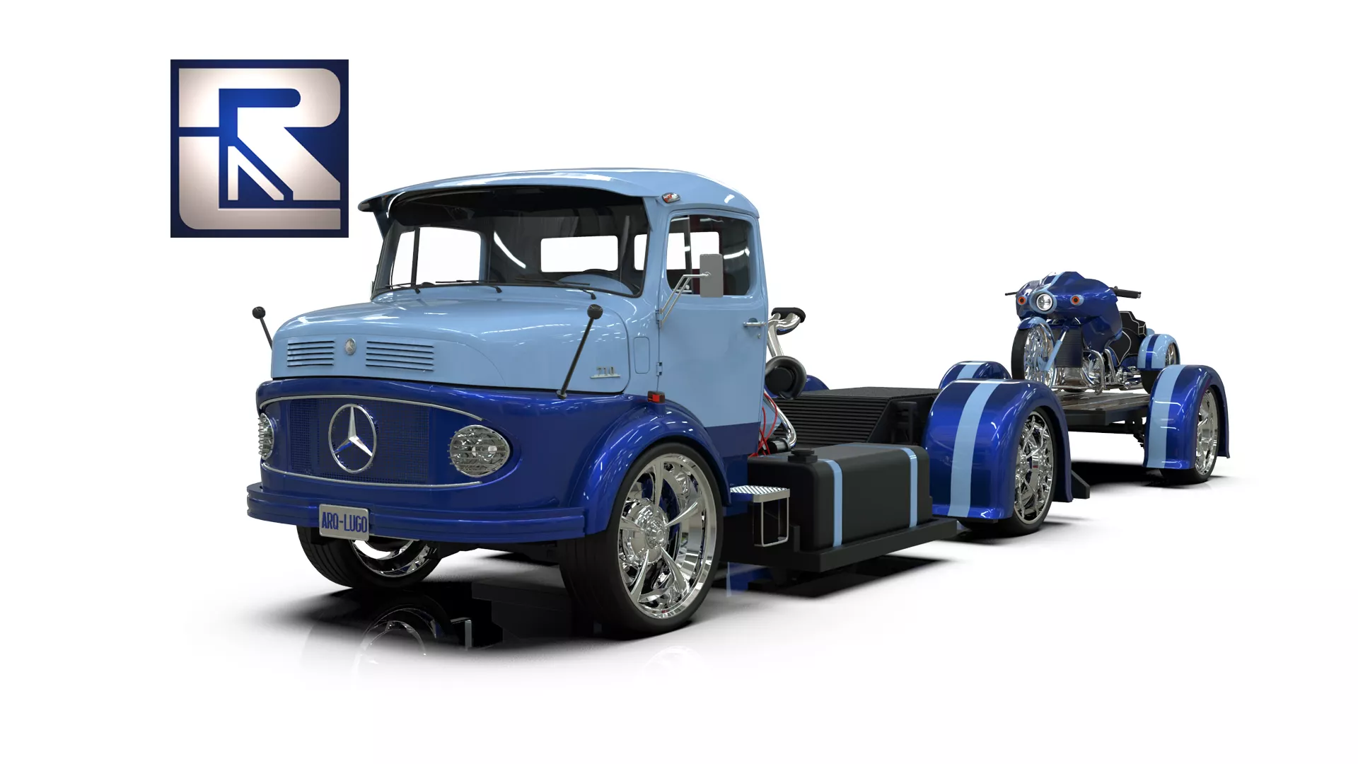 710 LAK Custom Lowrider Truck with Motorcycle and Trailer 3D model
