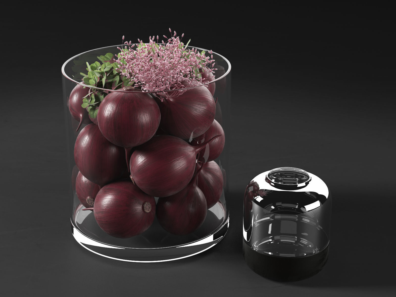 Jars with Vegetables and Flowers 3D model_1