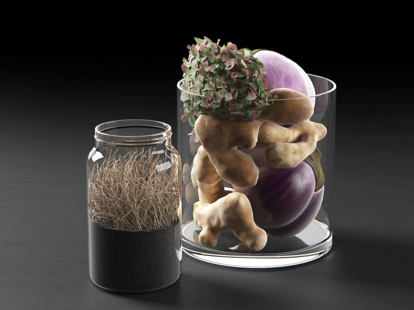 Jars with Vegetables and Flowers 3D model_2
