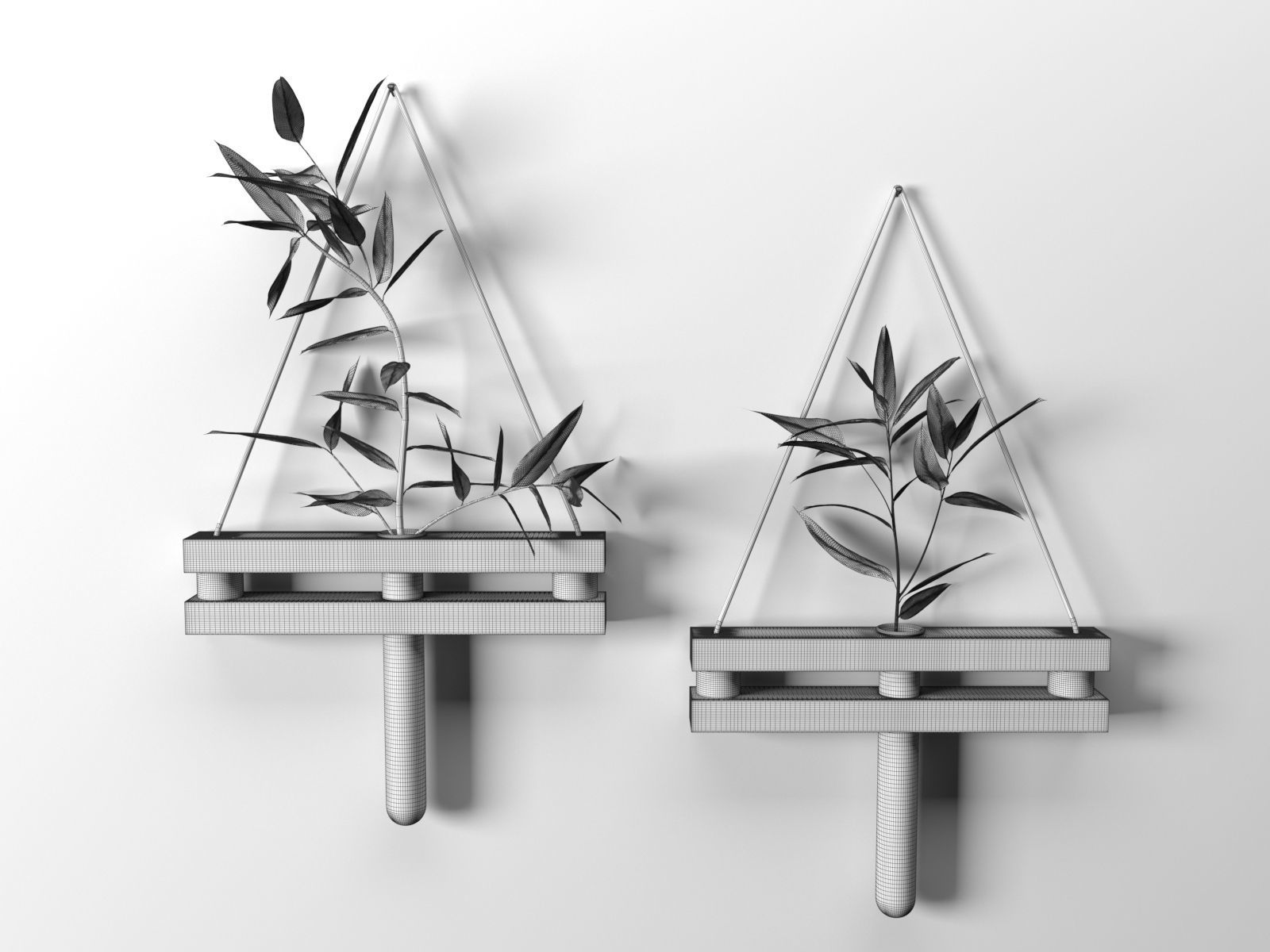 Hanging Tube Vases with Plants 3D model_3