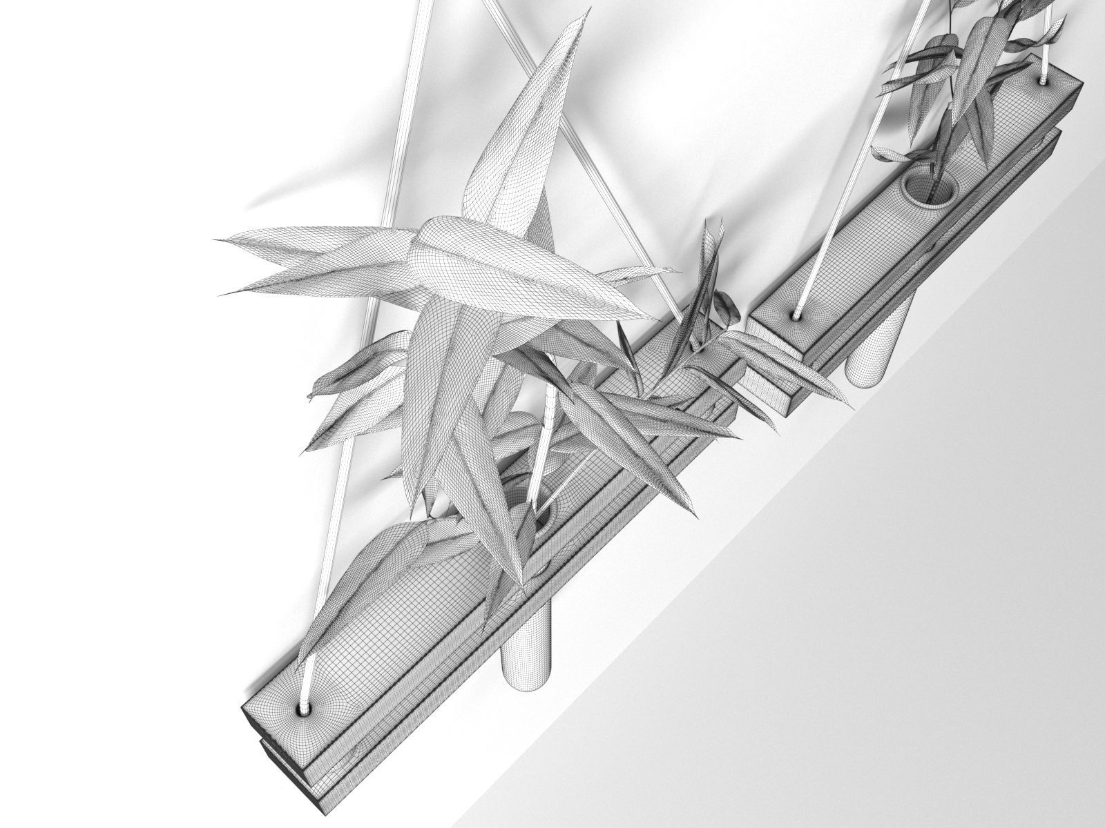 Hanging Tube Vases with Plants 3D model_4