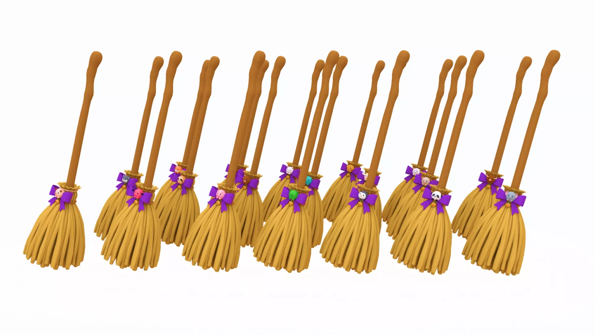 Halloween Witch Broom Pack 01 Low-poly 3D model