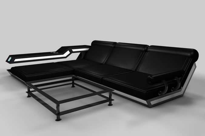 Futuristic Couch and Table 3D model