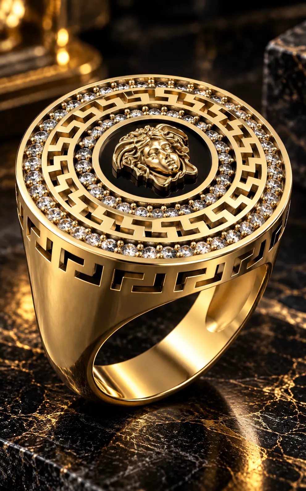 Greek Key Medusa Signet Ring 3D Print Casting Ready 3D print model