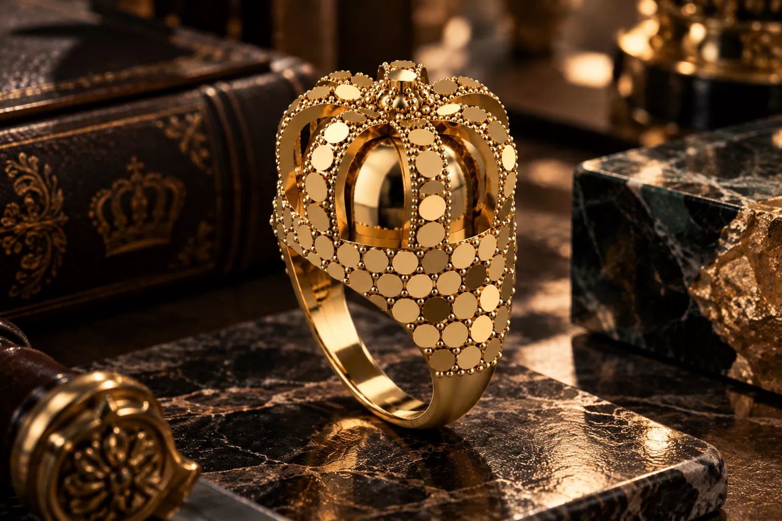 Royal Crown Gemstone Ring 3D print model