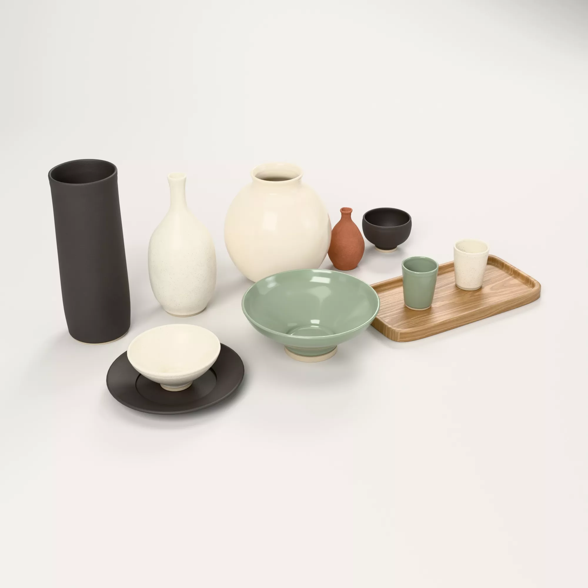Japandi Ceramic Decor Set 11 Pieces 3D model