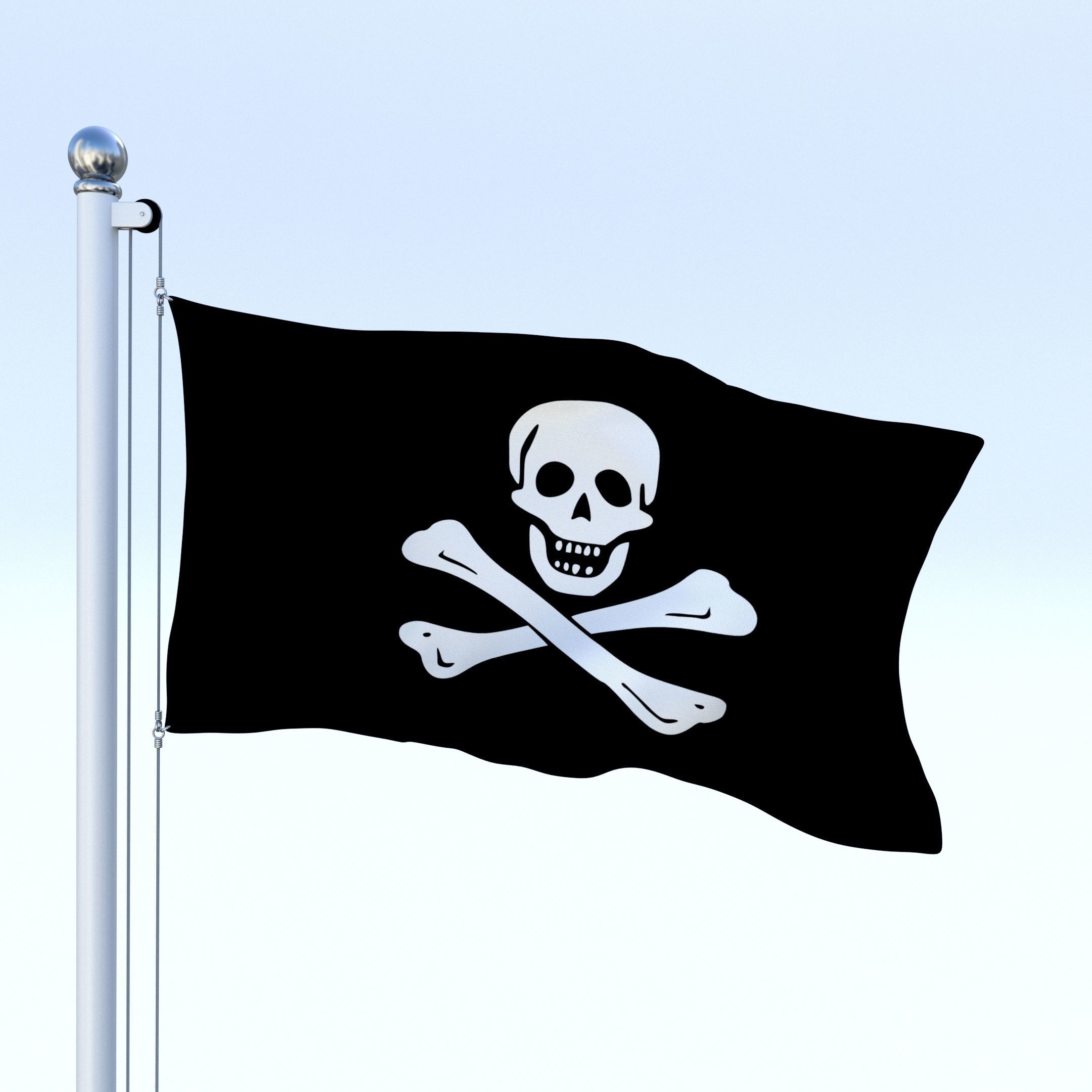 Animated Pirate Flag Low-poly 3D model_4