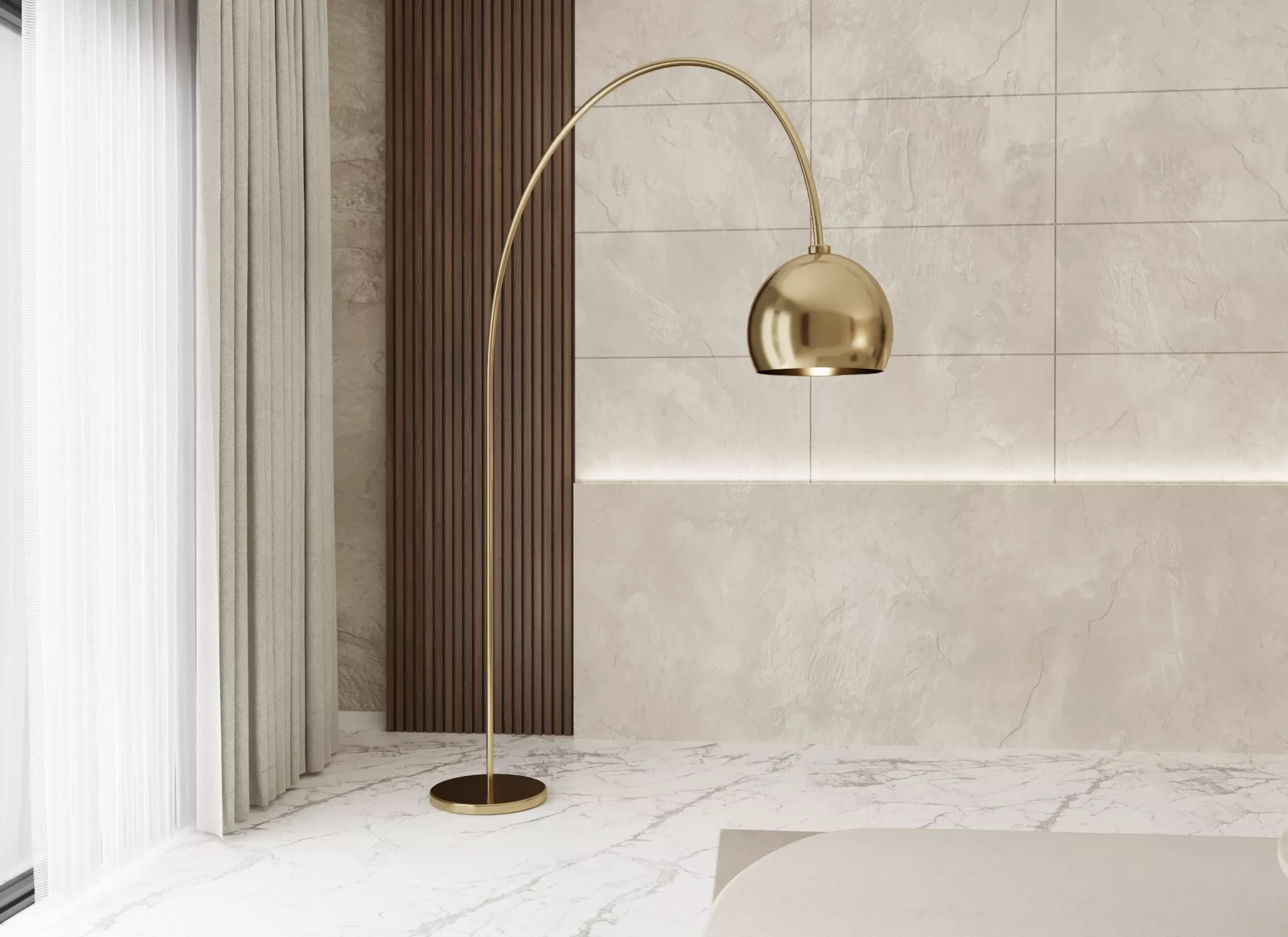 Mia Arc Floor Lamp - Brass Arc Lamp with Dome Shade Free 3D model