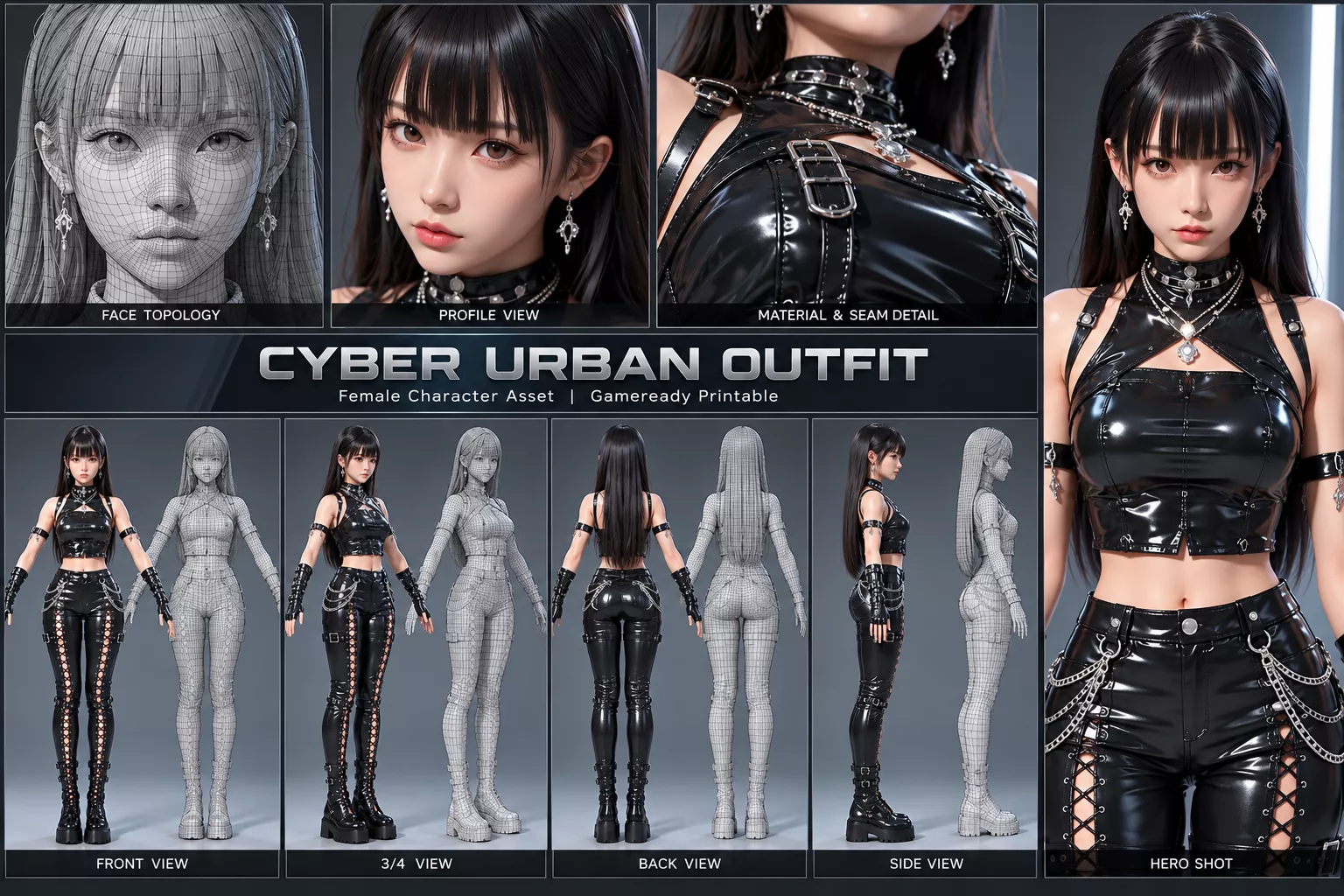 Cyber Urban Female Character Low-poly 3D model