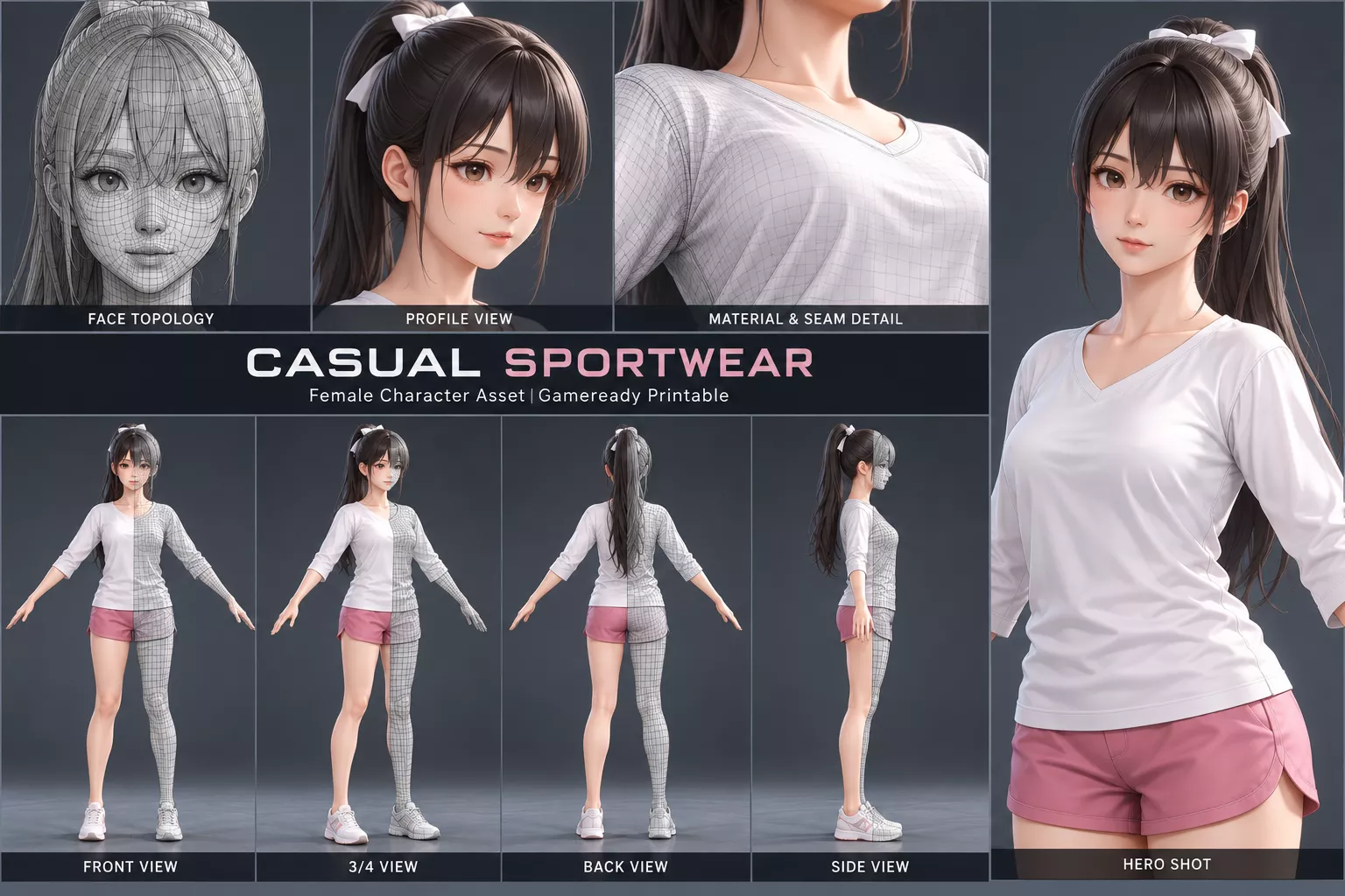 Casual Sportwear Female Character Low-poly 3D model