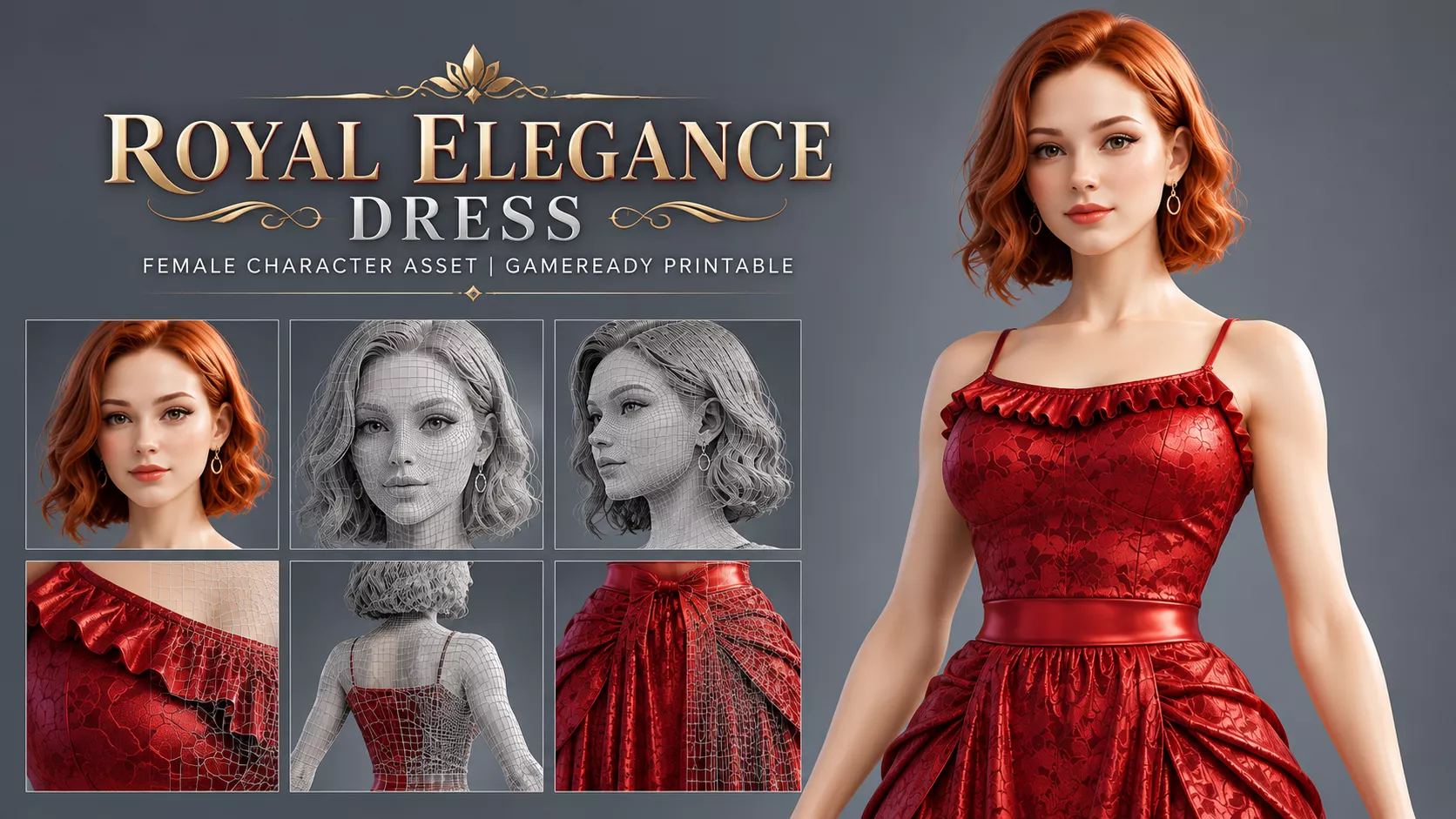 3D model Royal Elegance Dress Female Character VR / AR / low-poly ...