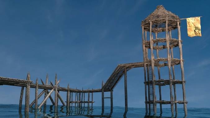 Watch Tower and Bridge Low-poly 3D model