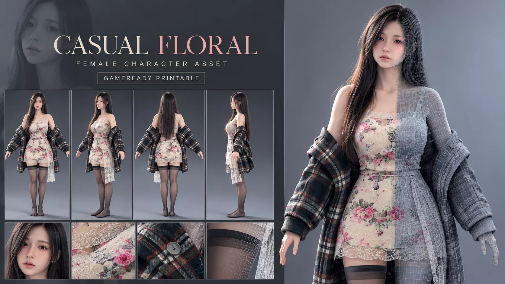 Floral Casual Female Character Low-poly 3D model