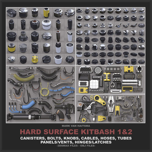 Hard Surface Kitbash Library - 1 and 2 3D model