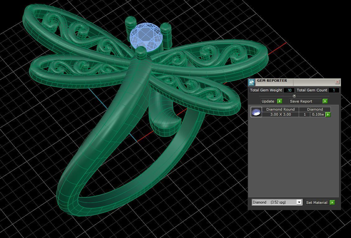 kengkod11 sterling silver dragonfly ring with diamond 3D print model_3