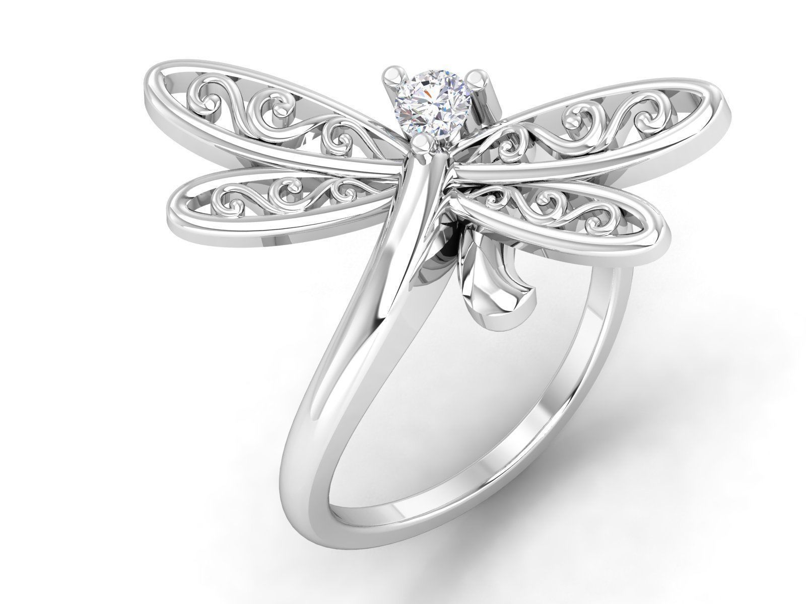 kengkod11 sterling silver dragonfly ring with diamond 3D print model_1
