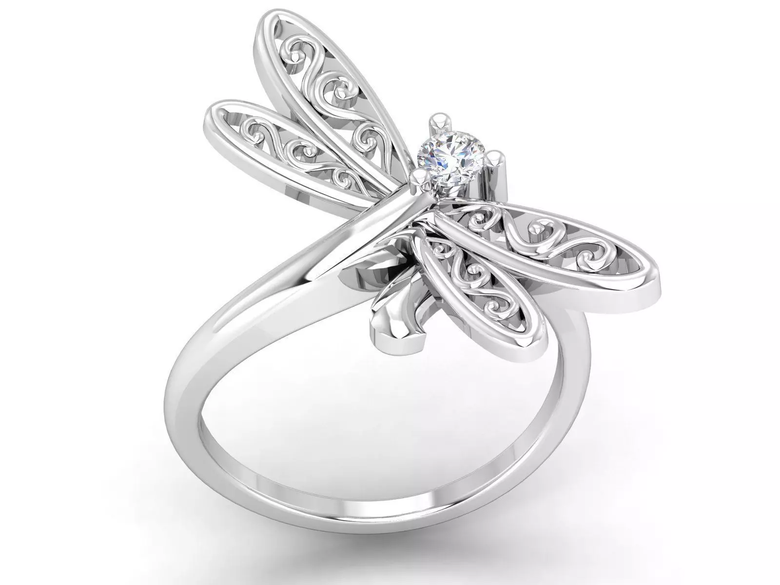 kengkod11 sterling silver dragonfly ring with diamond 3D print model_0