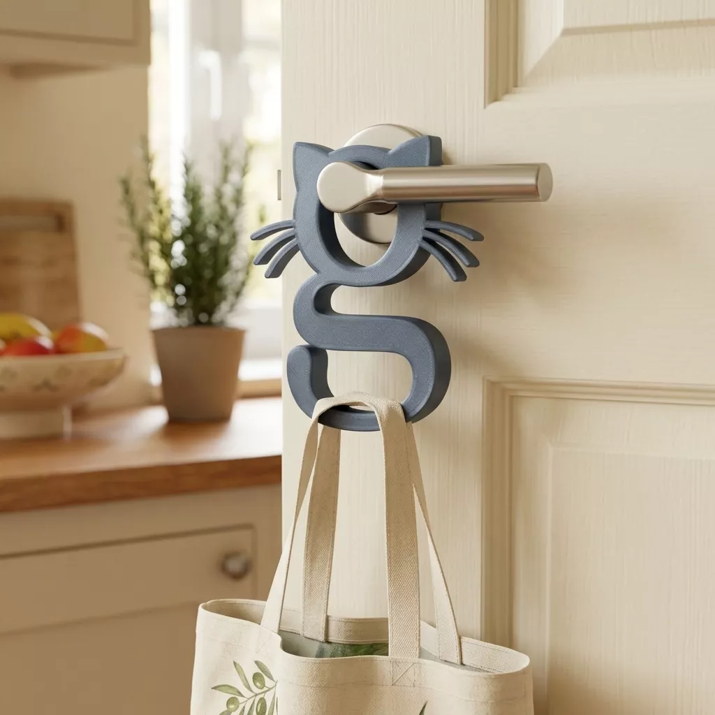 Cat Door Handle Hanger STL Bag and Key Organizer Hook for 3D 3D print model