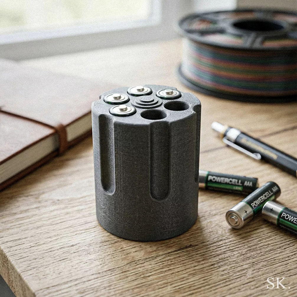 Battery Revolver Holder STL Six-Slot Battery Organizer 3D print model