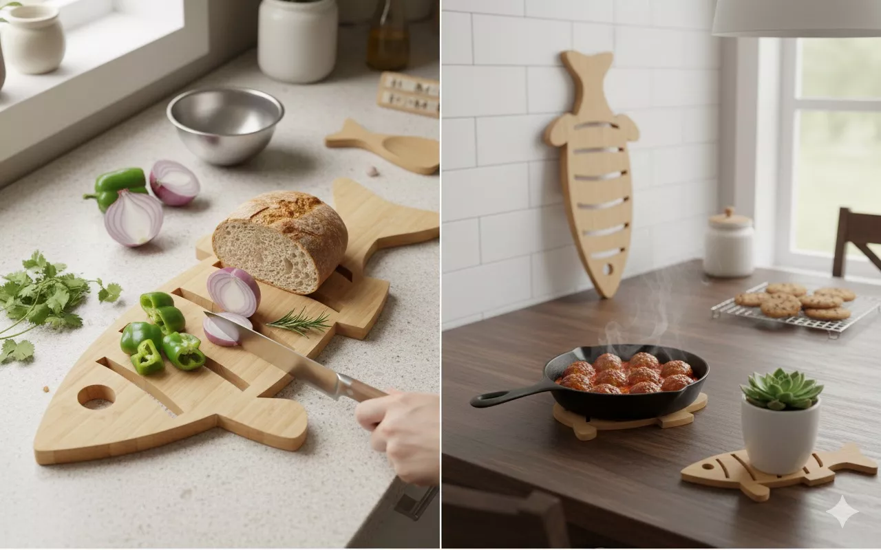 Fish Cutting Board and Trivet STL Nautical Kitchen Decor Set 3D print model