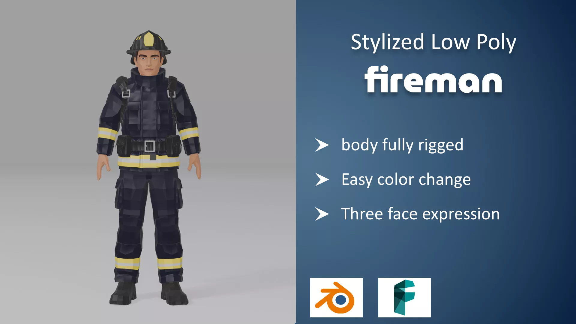 Stylized fireman low poly Low-poly 3D model
