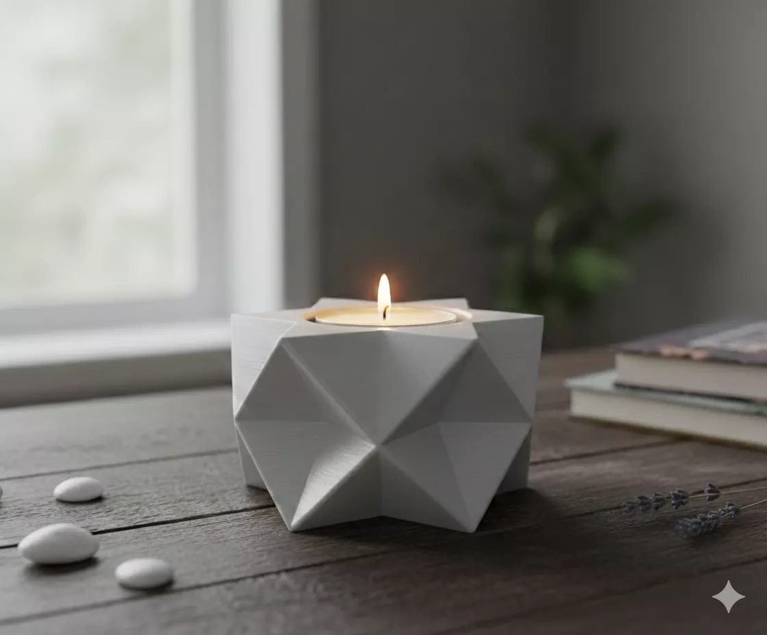 Faceted Geometric LED Candle Holder STL Modern Sculptural Decor 3D print model