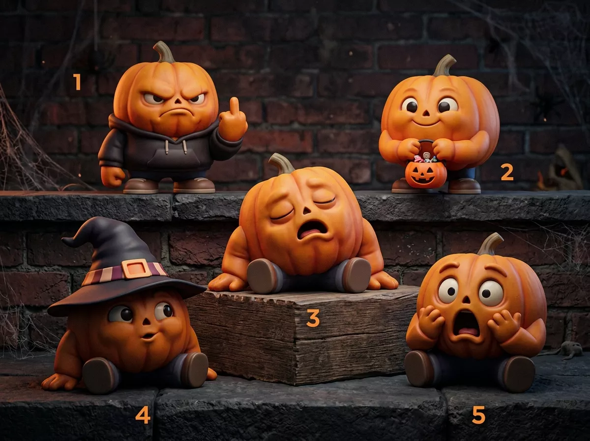 Halloween Cute Chubby Pumpkin Expressions 5 Model Pack 3D print model