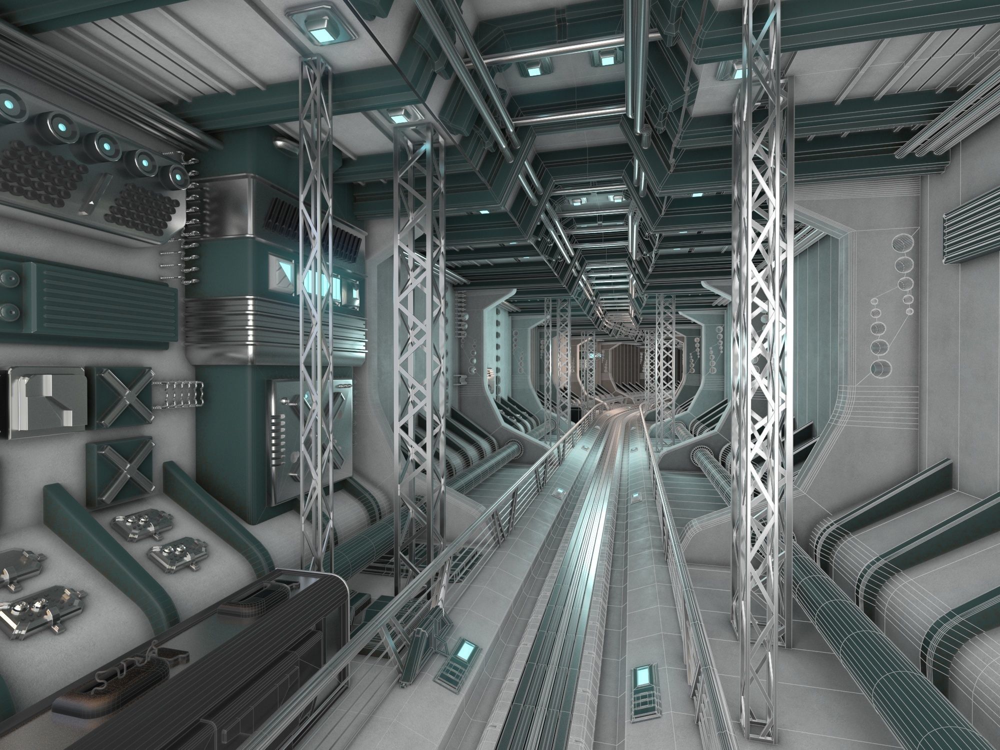 Sci Fi underground tunnel 3D model_1