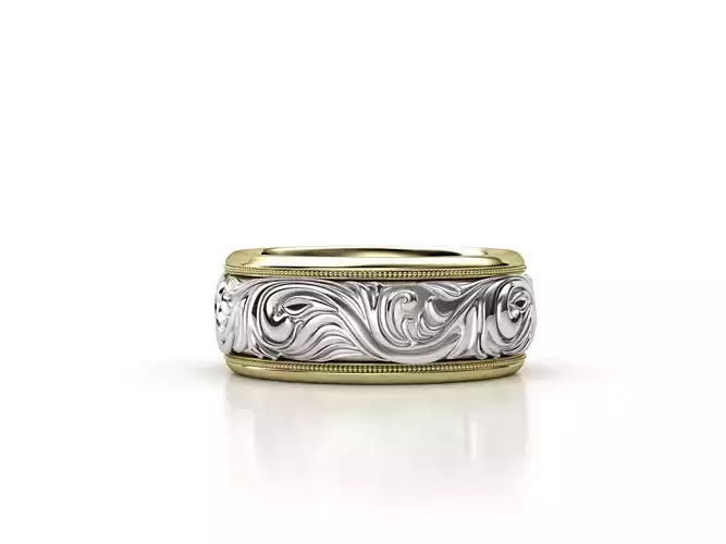 ZLR0151 gold and silver band ring with swirls