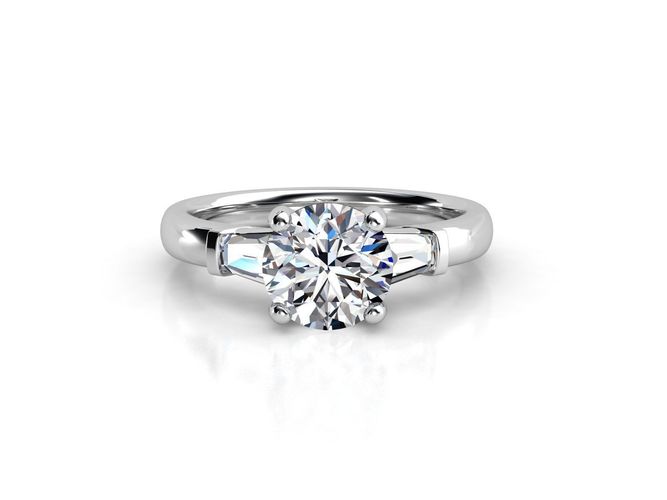 ZLR0148 engagement ring with baguette diamonds 3D print model