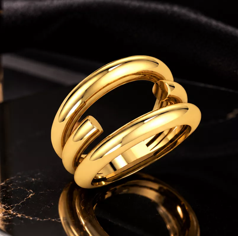 Modern double ring with sculptural curves 3D print model
