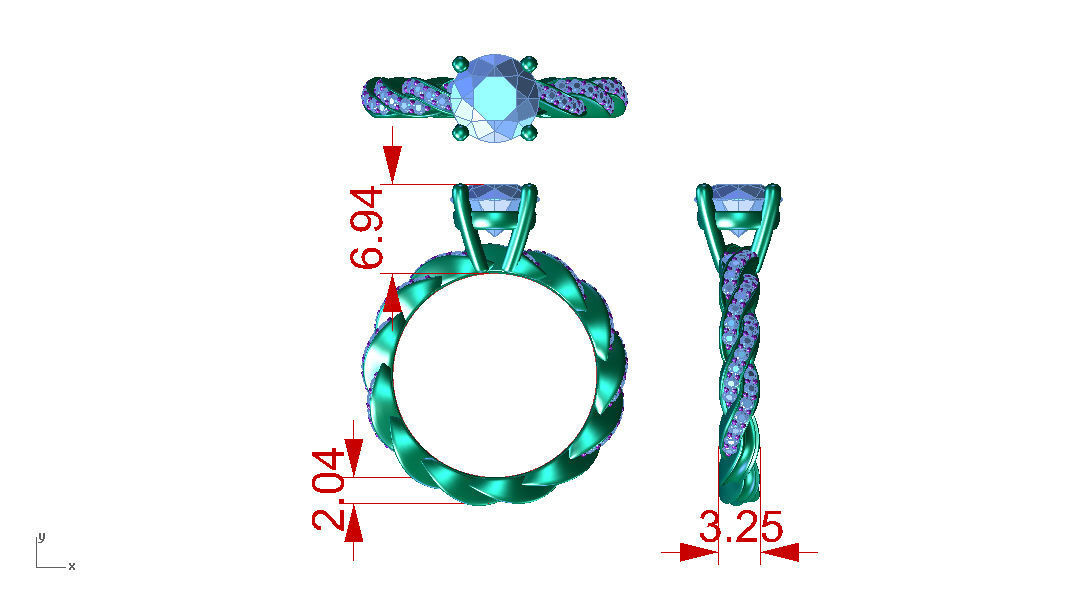 ZLR0141 braided diamond engagement ring 3D print model_7