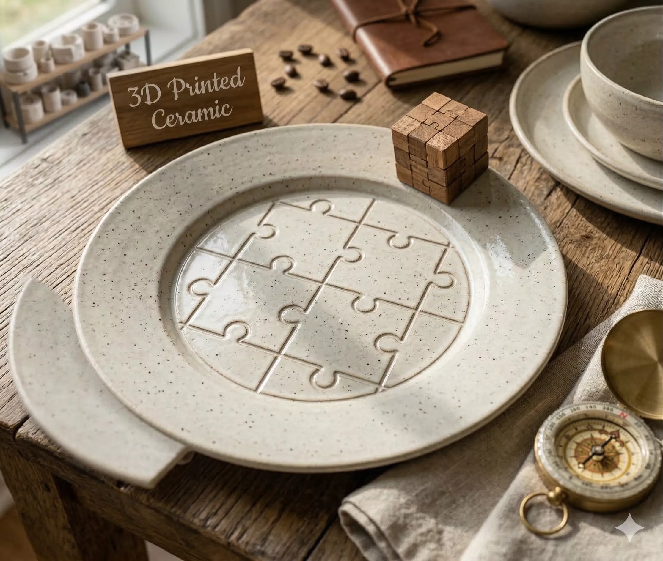 Puzzle Plate STL Round Decorative Dish with Jigsaw Pattern 3D print model