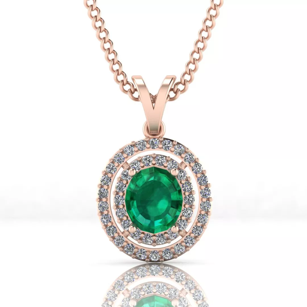 Double Halo Emerald Round Pendant Necklace 3D print model