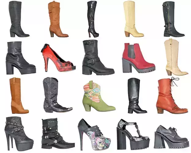 20 Boots and Heels Shoe Footwear Women Collection Low-poly 3D model