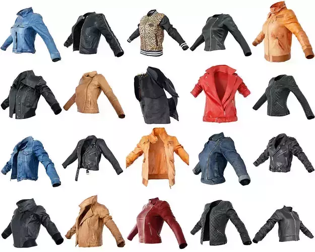 20 Jackets Leather and Jeans for Women Collection Low-poly 3D model