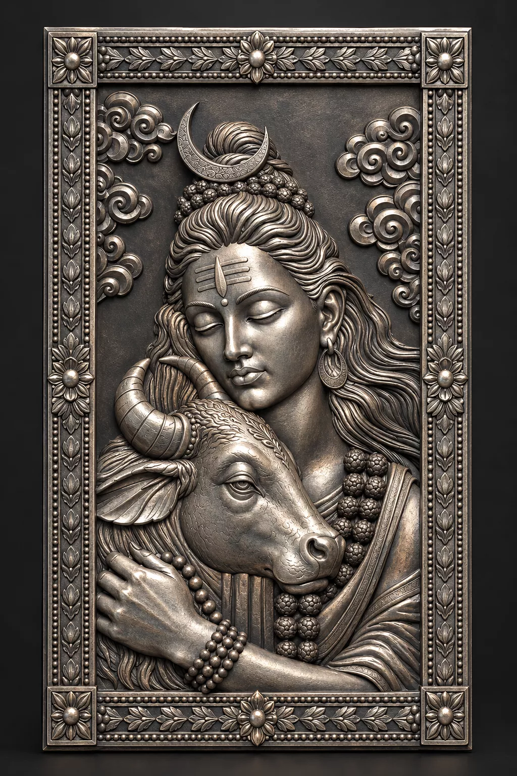 Lord Shiva Nandi Bas Relief Wall Panel 3D print model