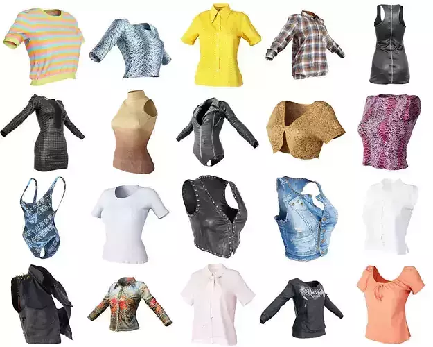20 Tops and Dresses Fashion for Women Apparel Low-poly 3D model