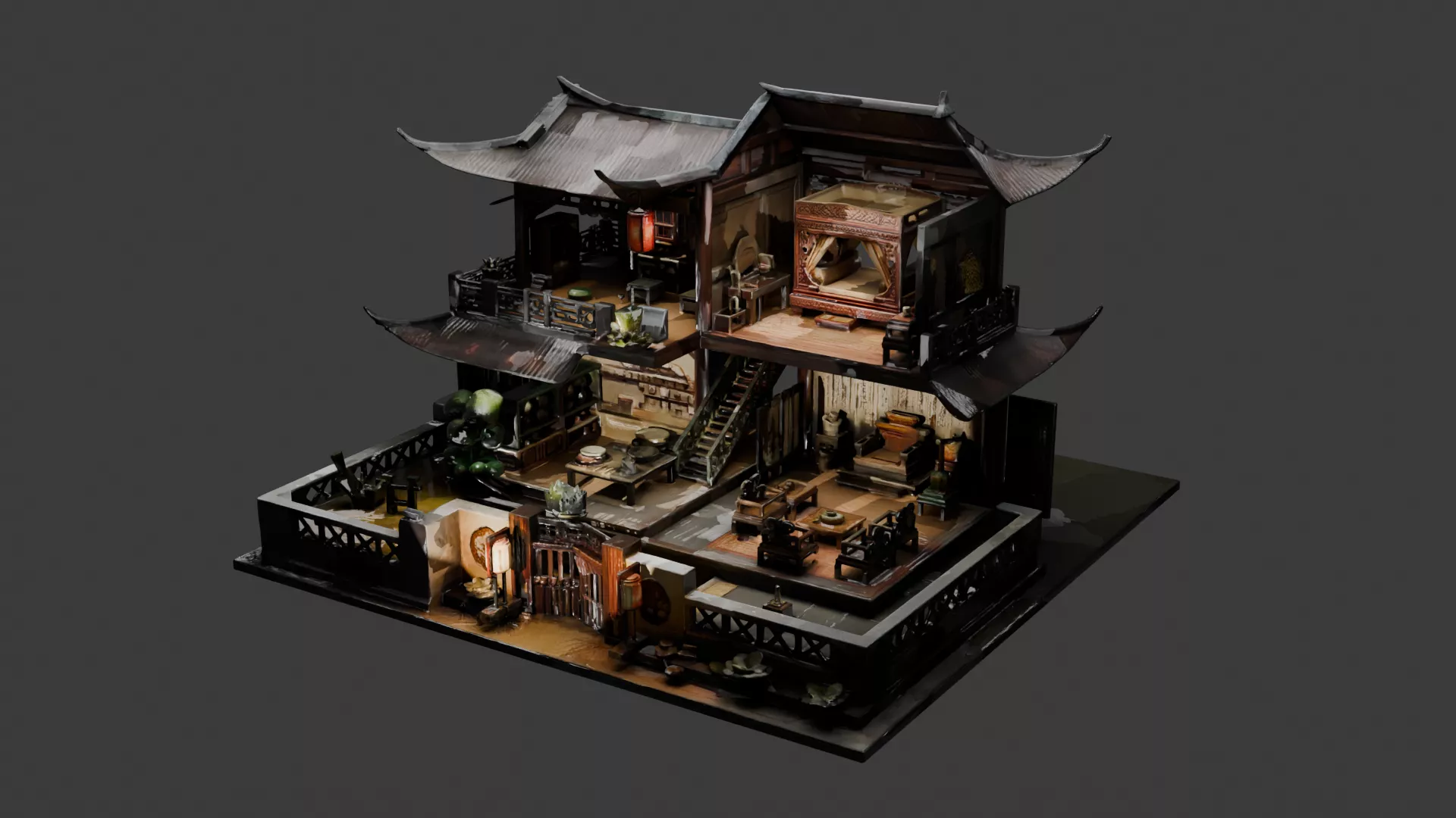 Chinese Ancient House 3D Model Low-poly 3D model