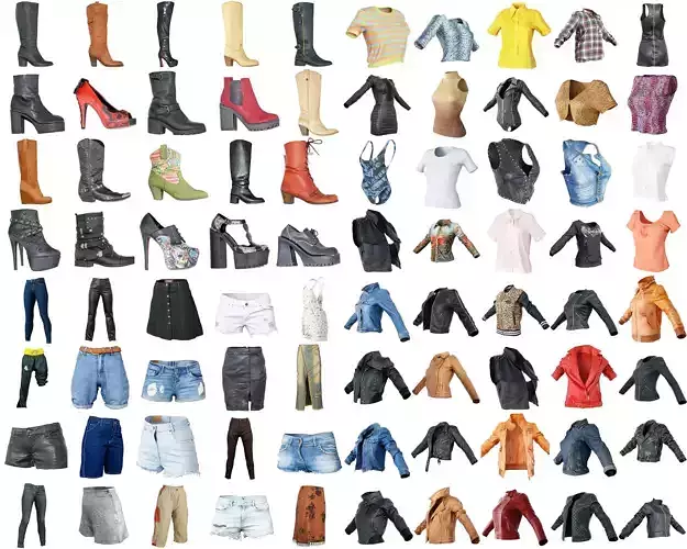 80 Vintage 90s and Rock Clothing Items Fashion collection Women Low-poly 3D model