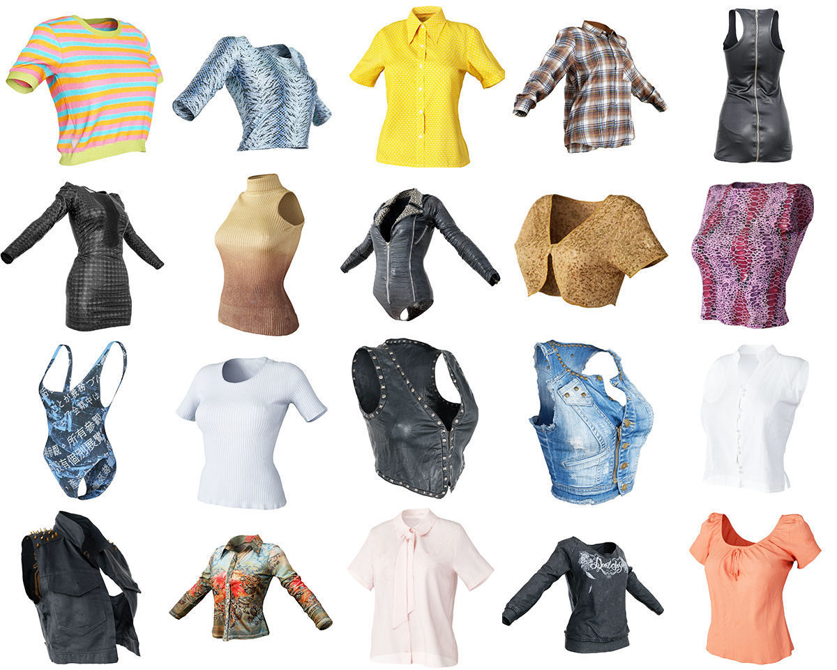 80 Vintage 90s and Rock Clothing Items Fashion collection Women Low-poly 3D model_2