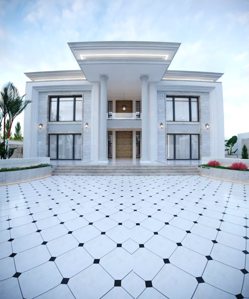 3D MODEL Neoclassical Villa Exterior Scene Low-poly 3D model