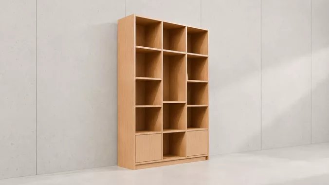 Modern Light Oak Bookcase Cabinet 3D Model