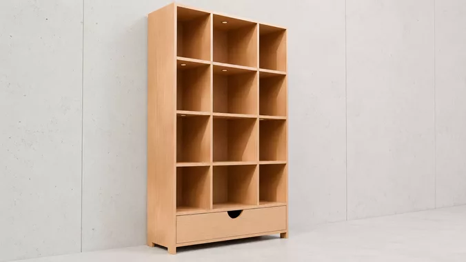 Modern Grid Bookcase with Drawer 3D Model