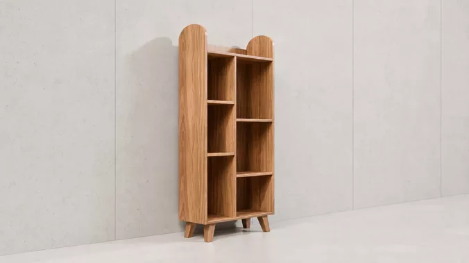 Modern Walnut Narrow Bookcase 3D Model