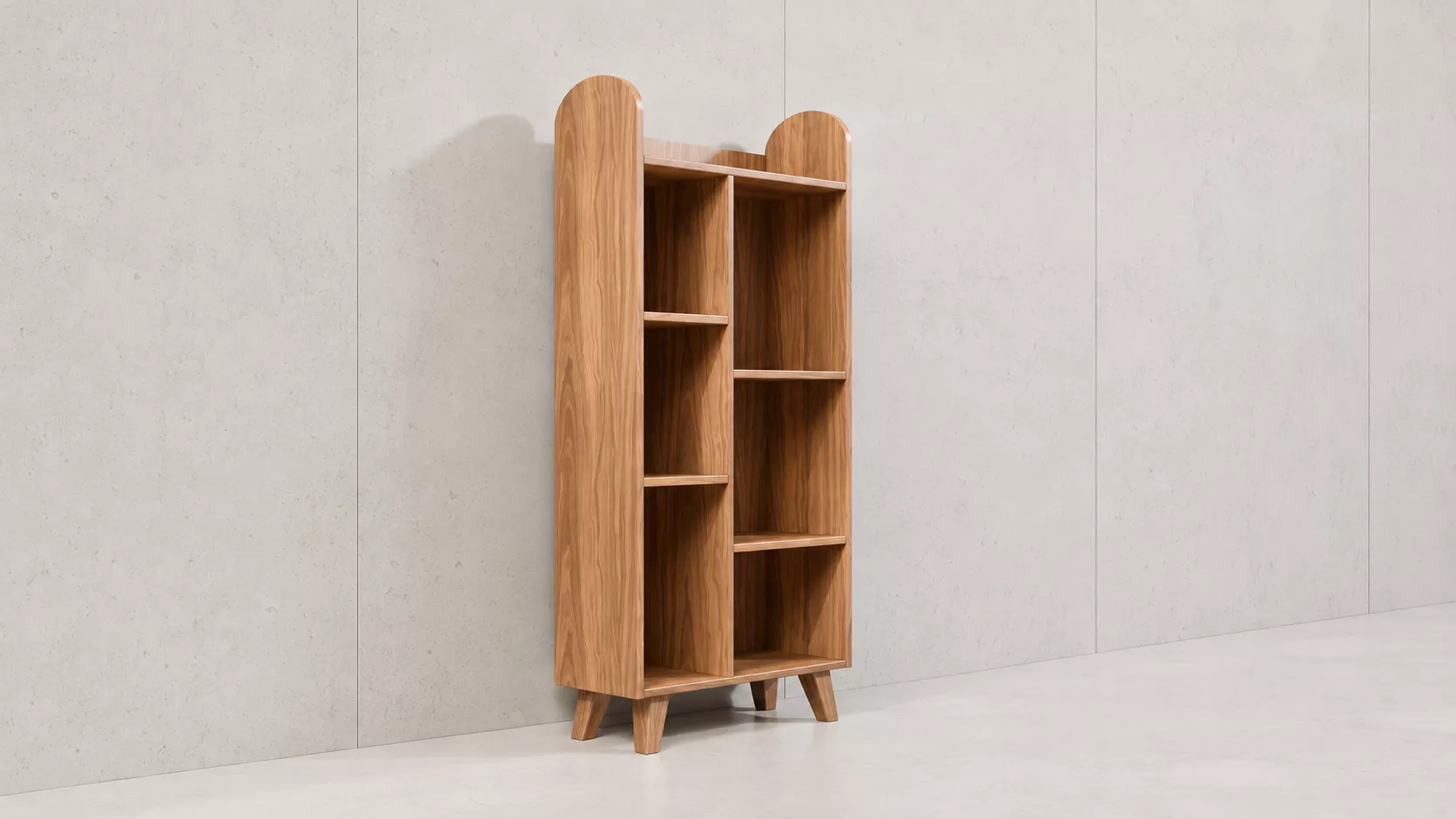 Modern Walnut Narrow Bookcase 3D Model 3D model