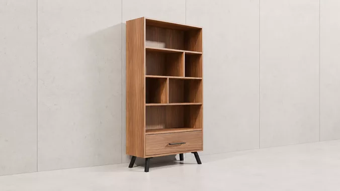 Modern Walnut Open Bookcase 3D Model