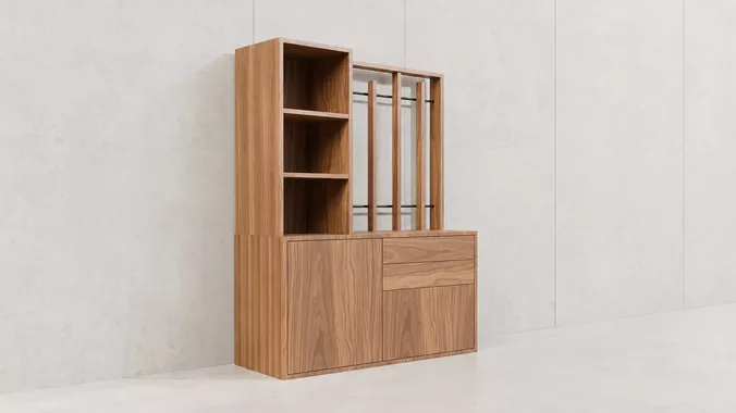 Modern Wood Storage Shelving Unit 3D Model